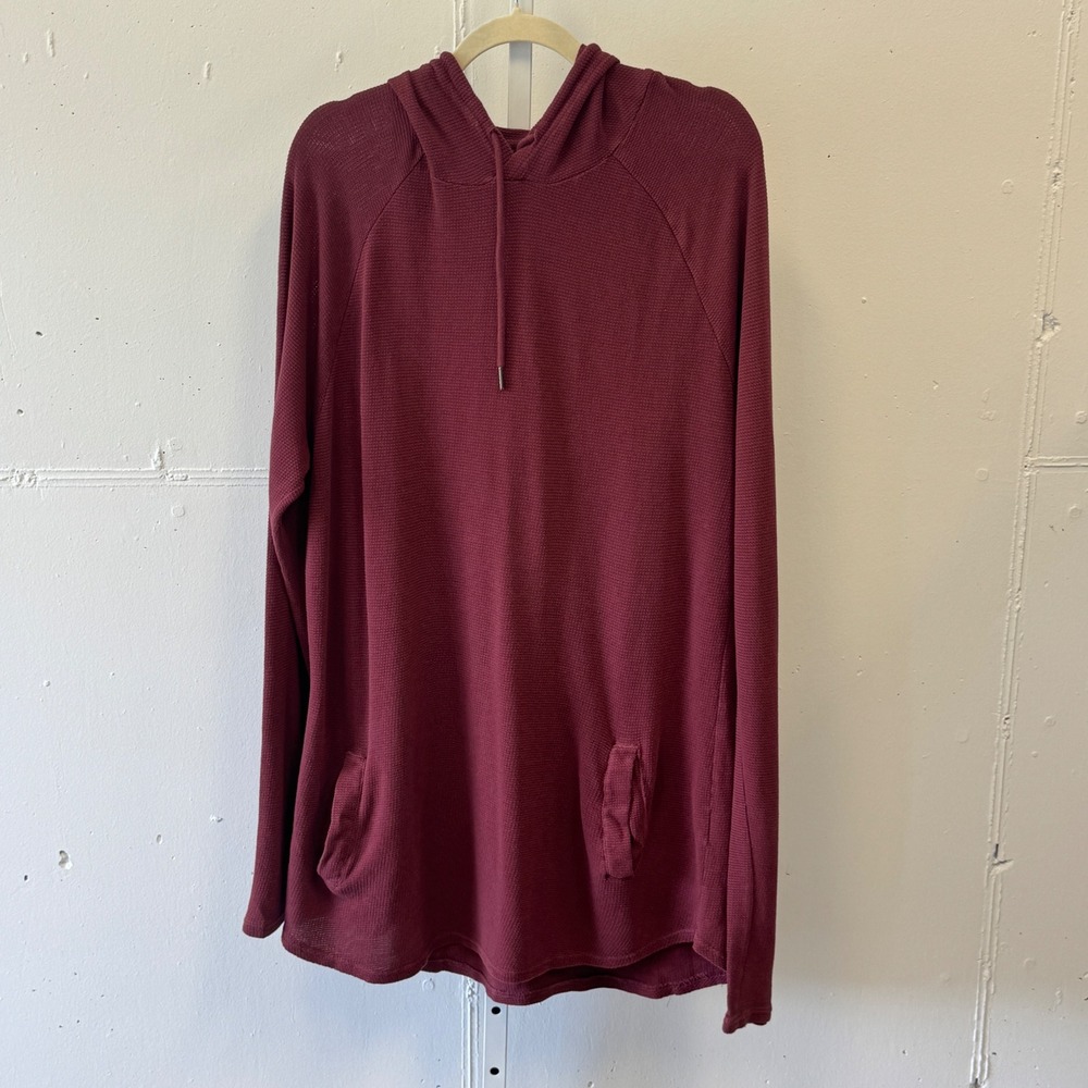 PacSun Los Angeles Scallop Fit Hoodie Mens XL Burgundy Maroon Waffle Knit Cotton